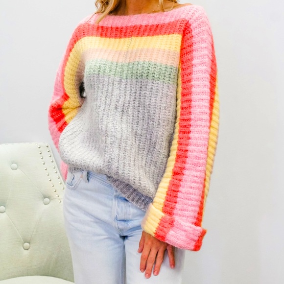 POL || Chunky Striped Sweater Top in Rainbow Cake - SZ Small ✨NWOT✨ - Picture 5 of 12